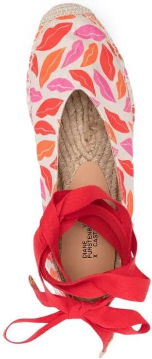 Castañer lips-motif lace-up espadrilles Red