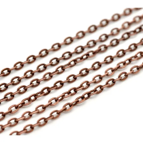 Chain, Iron, Cable Chain, Open Link, Flat, Oval, Red Copper, 4x3mm