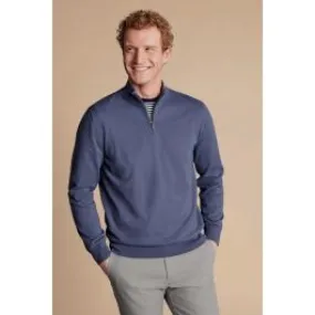 Heather Blue Cotton Zip Neck Jumper