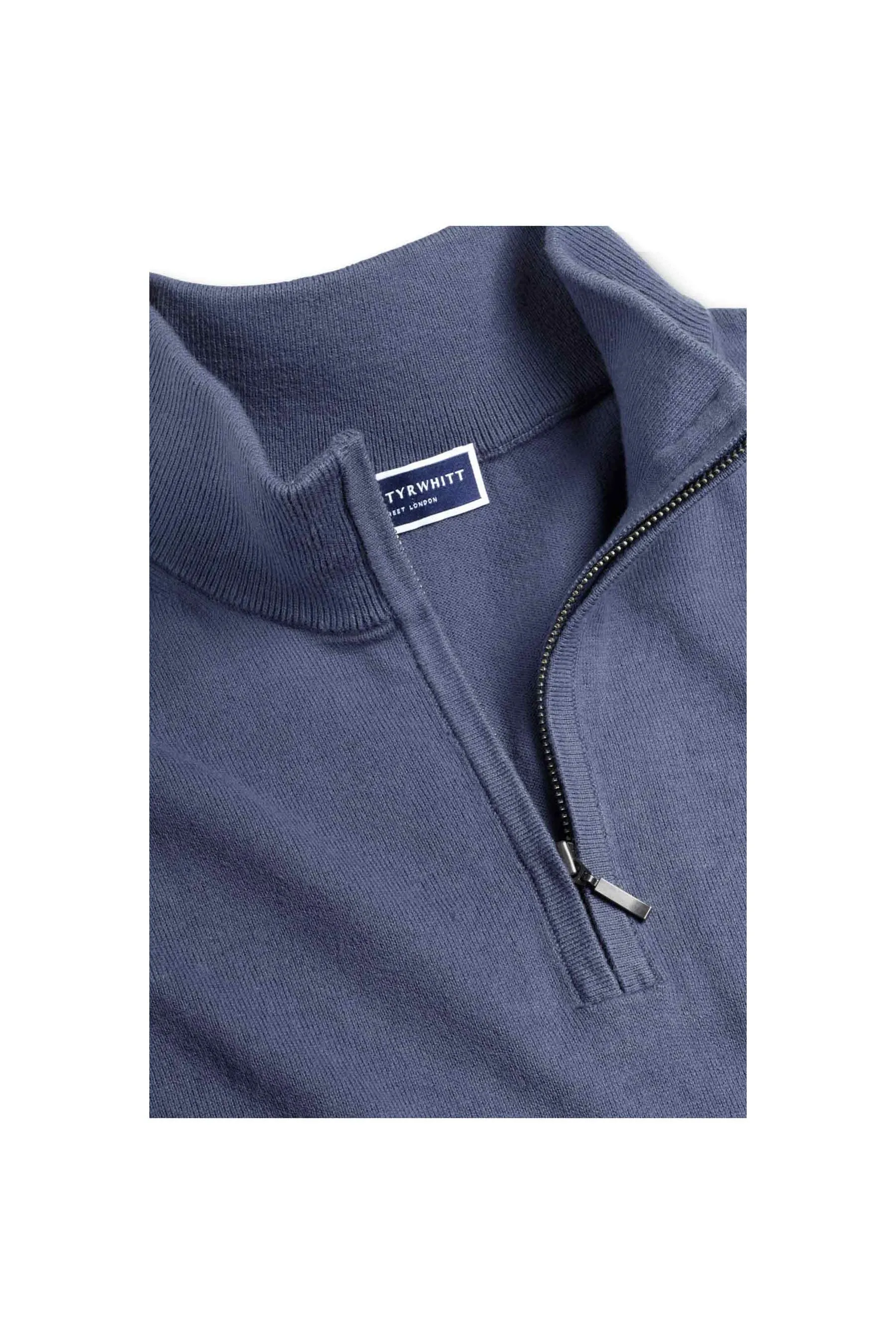 Heather Blue Cotton Zip Neck Jumper