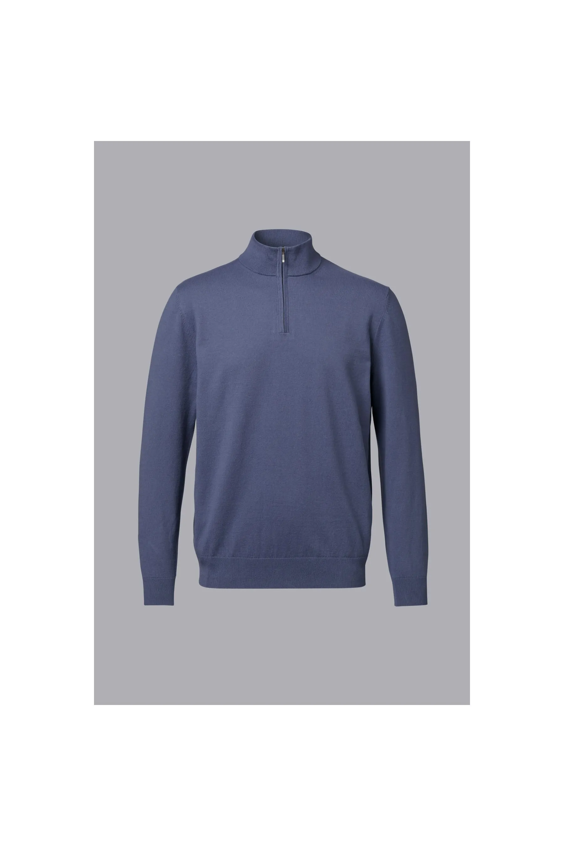 Heather Blue Cotton Zip Neck Jumper