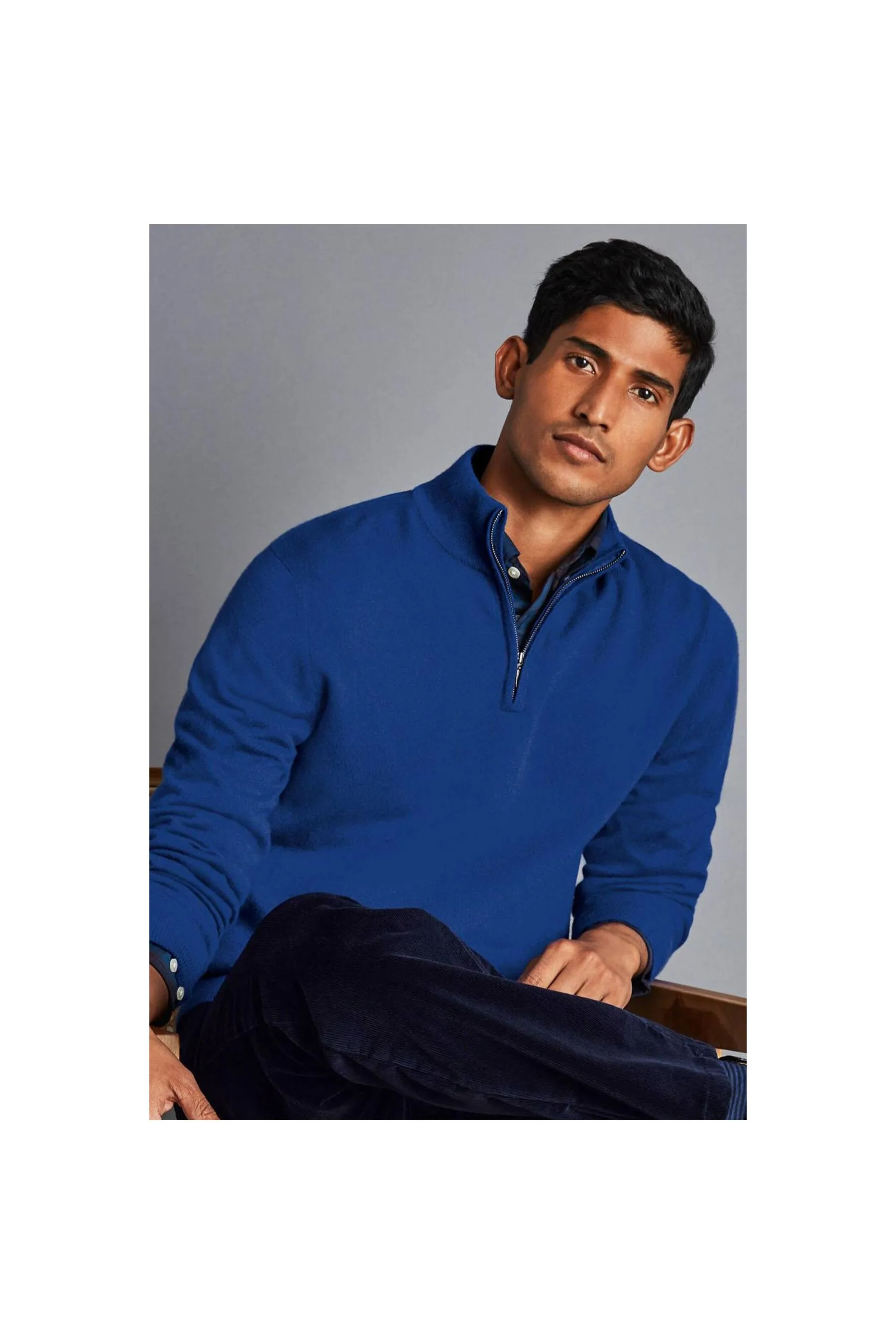 Royal Blue Cashmere Zip Neck Jumper