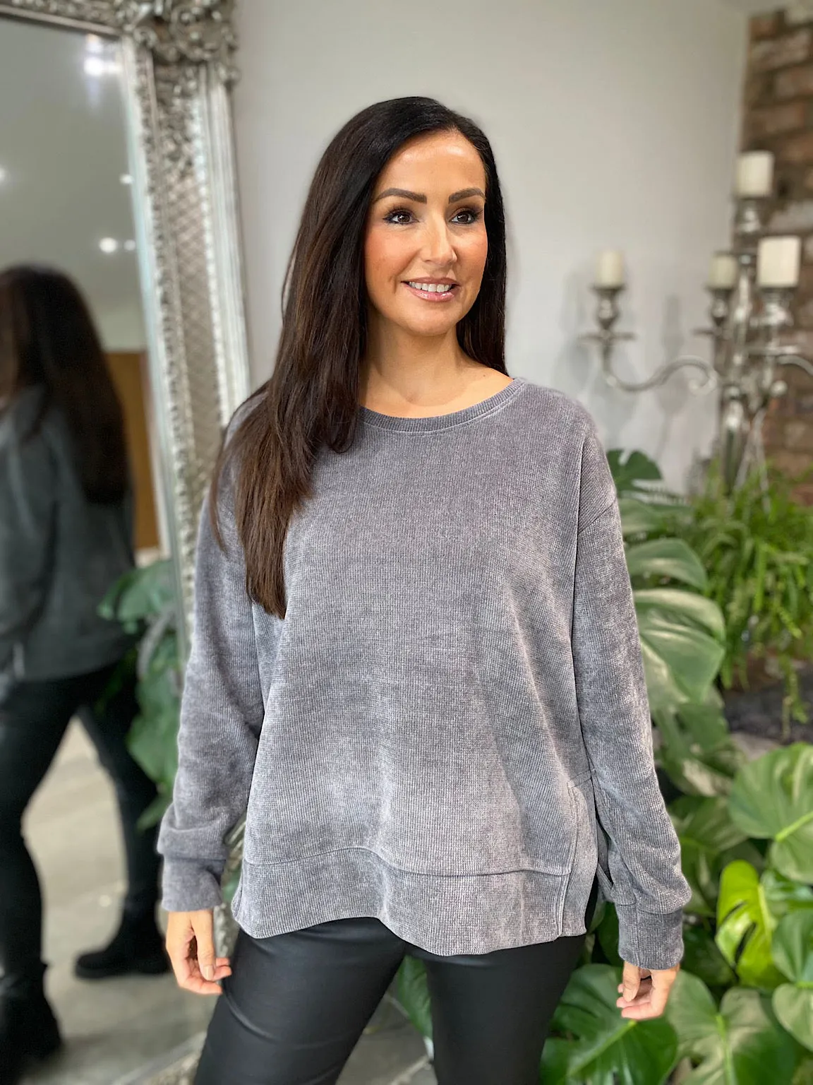 Chenille Grey Sweatshirt for Women