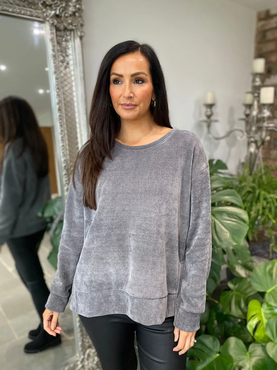 Chenille Grey Sweatshirt for Women