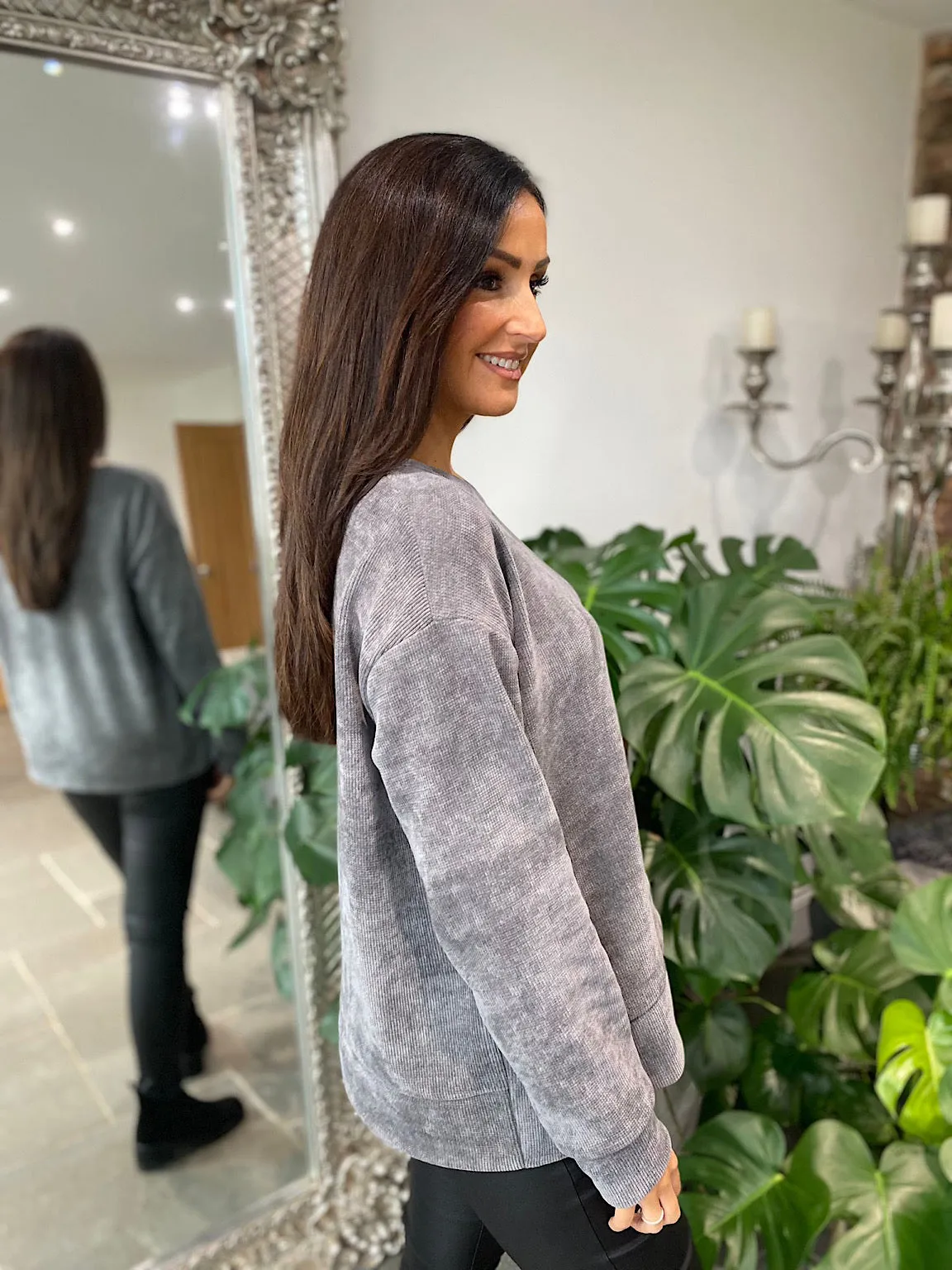 Chenille Grey Sweatshirt for Women