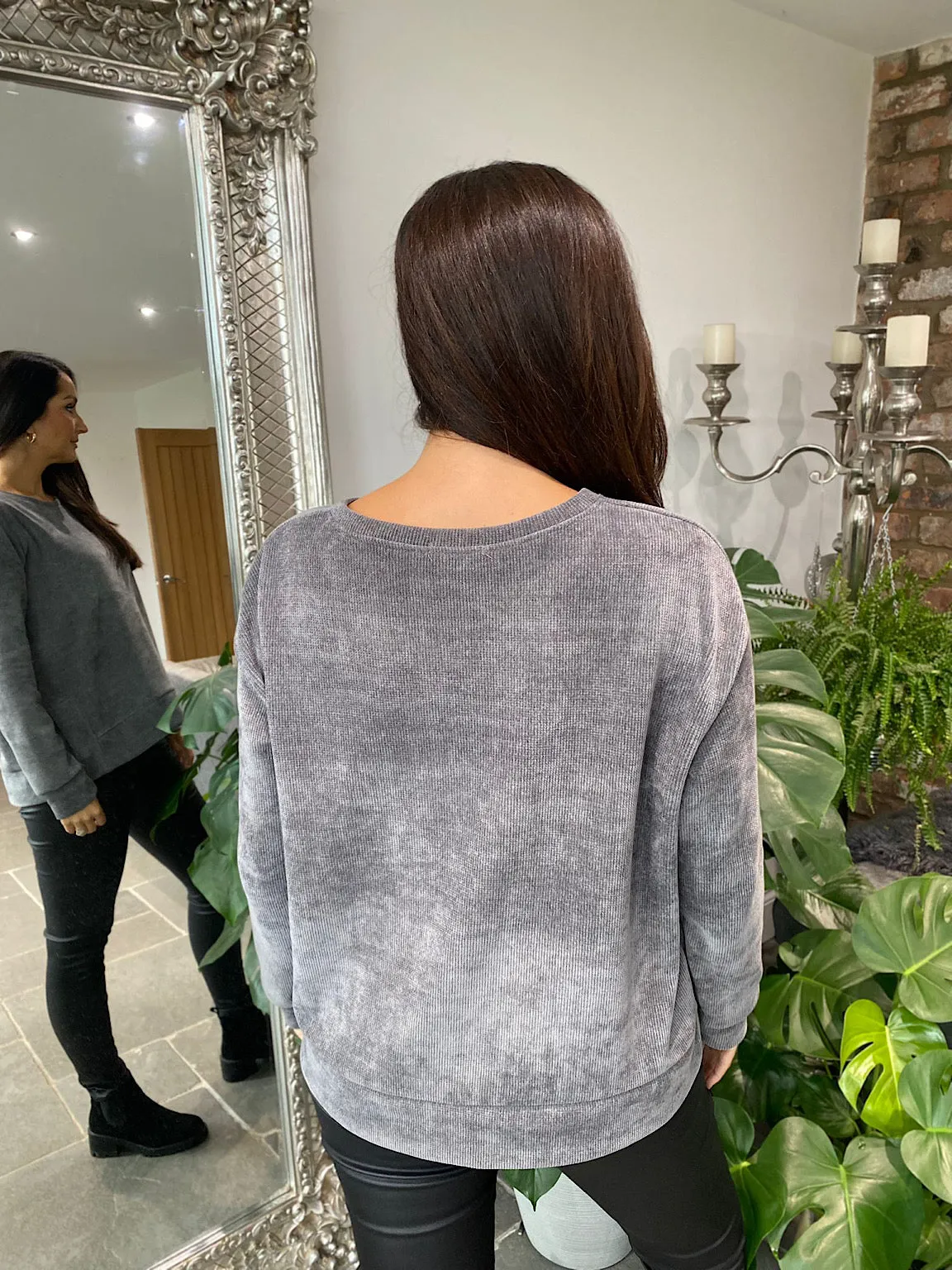 Chenille Grey Sweatshirt for Women