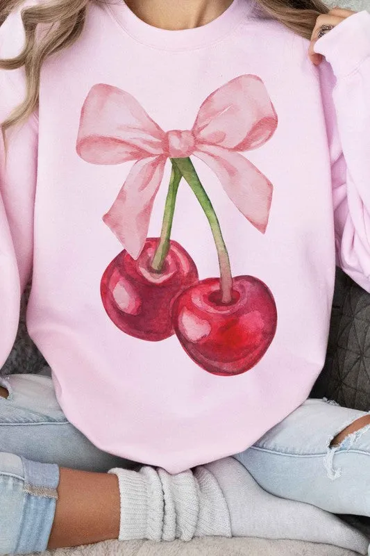 Cherry Bow Graphic Sweatshirt Coquette.