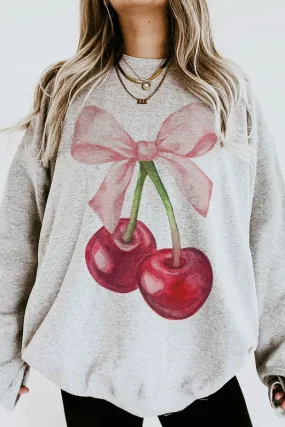 Cherry Bow Graphic Sweatshirt Coquette.