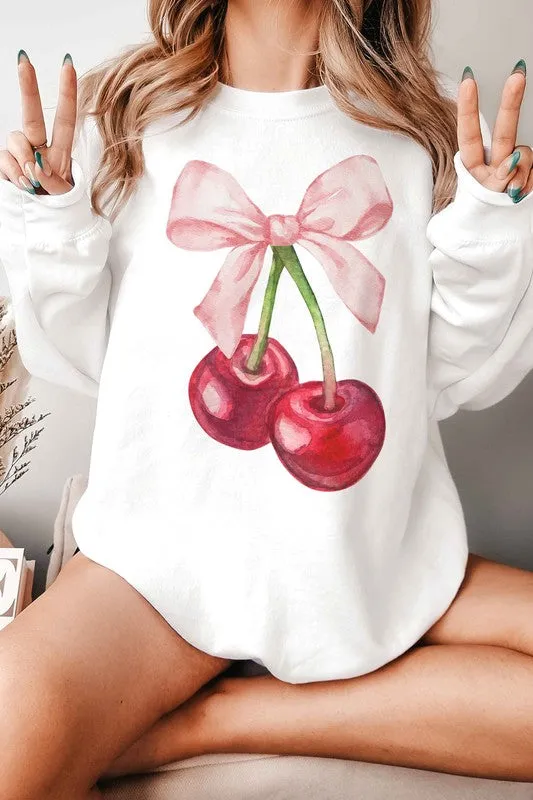 Cherry Bow Graphic Sweatshirt Coquette.