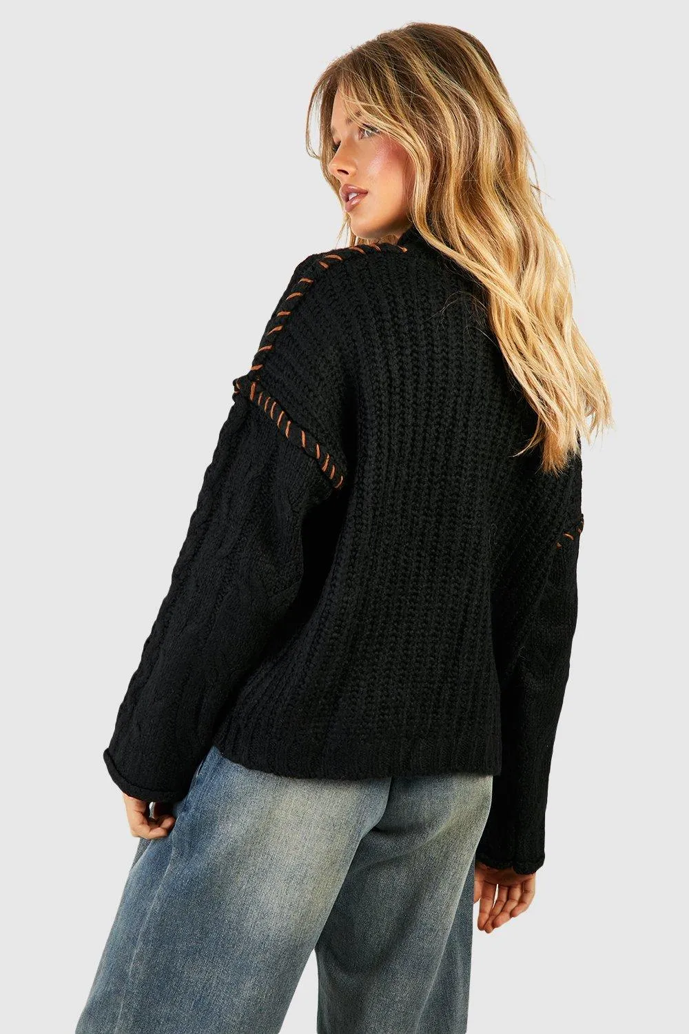 Chunky Contrast Stitch Jumper | Shop Jumpers & Cardigans | boohoo