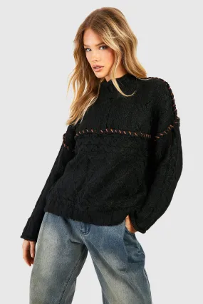 Chunky Contrast Stitch Jumper | Shop Jumpers & Cardigans | boohoo