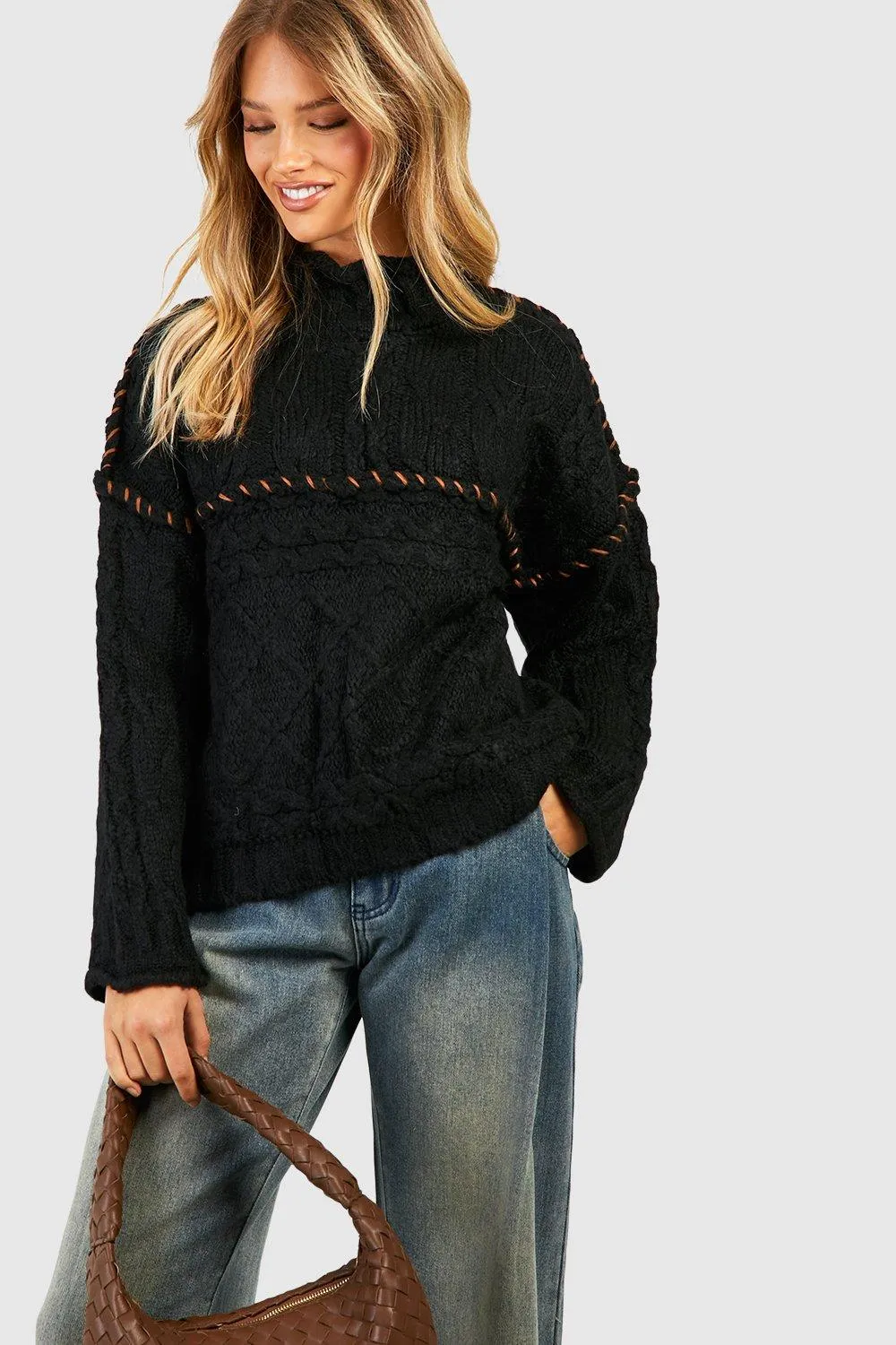 Chunky Contrast Stitch Jumper | Shop Jumpers & Cardigans | boohoo