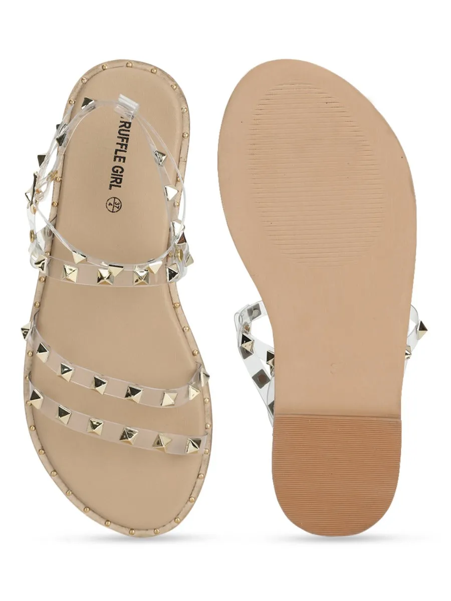 Clear PU Studded Flat Sandals