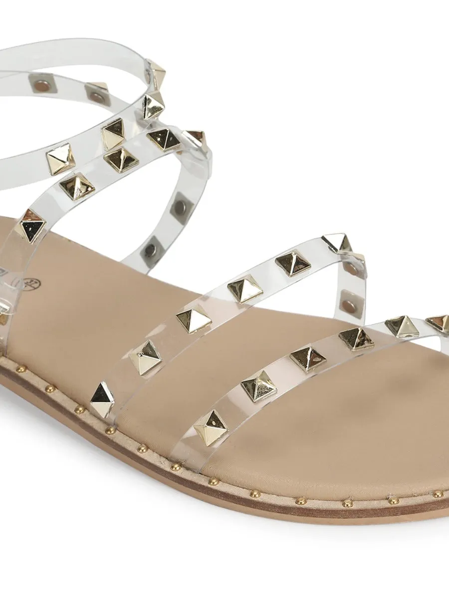 Clear PU Studded Flat Sandals