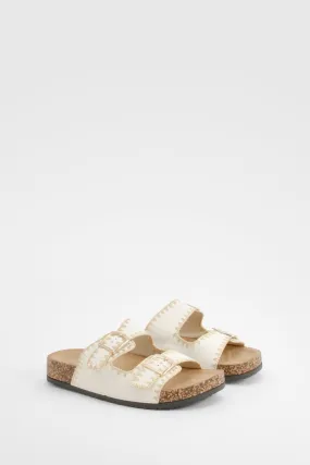 Contrast Stitch Detail Double Buckle Slides