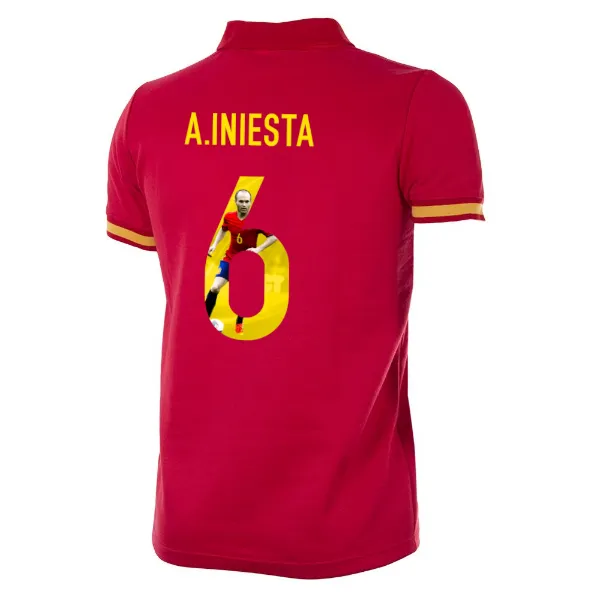 COPA Football - Spain Retro Football Shirt 1988 + A. Iniesta 6 (Photo Style)