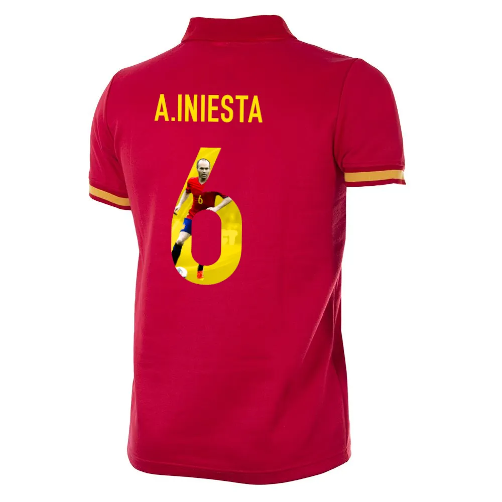 COPA Football - Spain Retro Football Shirt 1988 + A. Iniesta 6 (Photo Style)