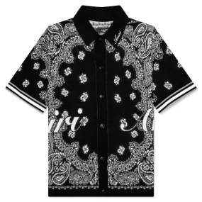 Black Cotton Bandana Short Sleeve Polo