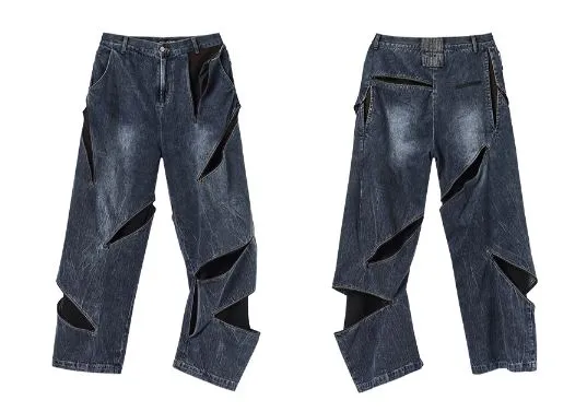 Cut Zipper Washed Jeans