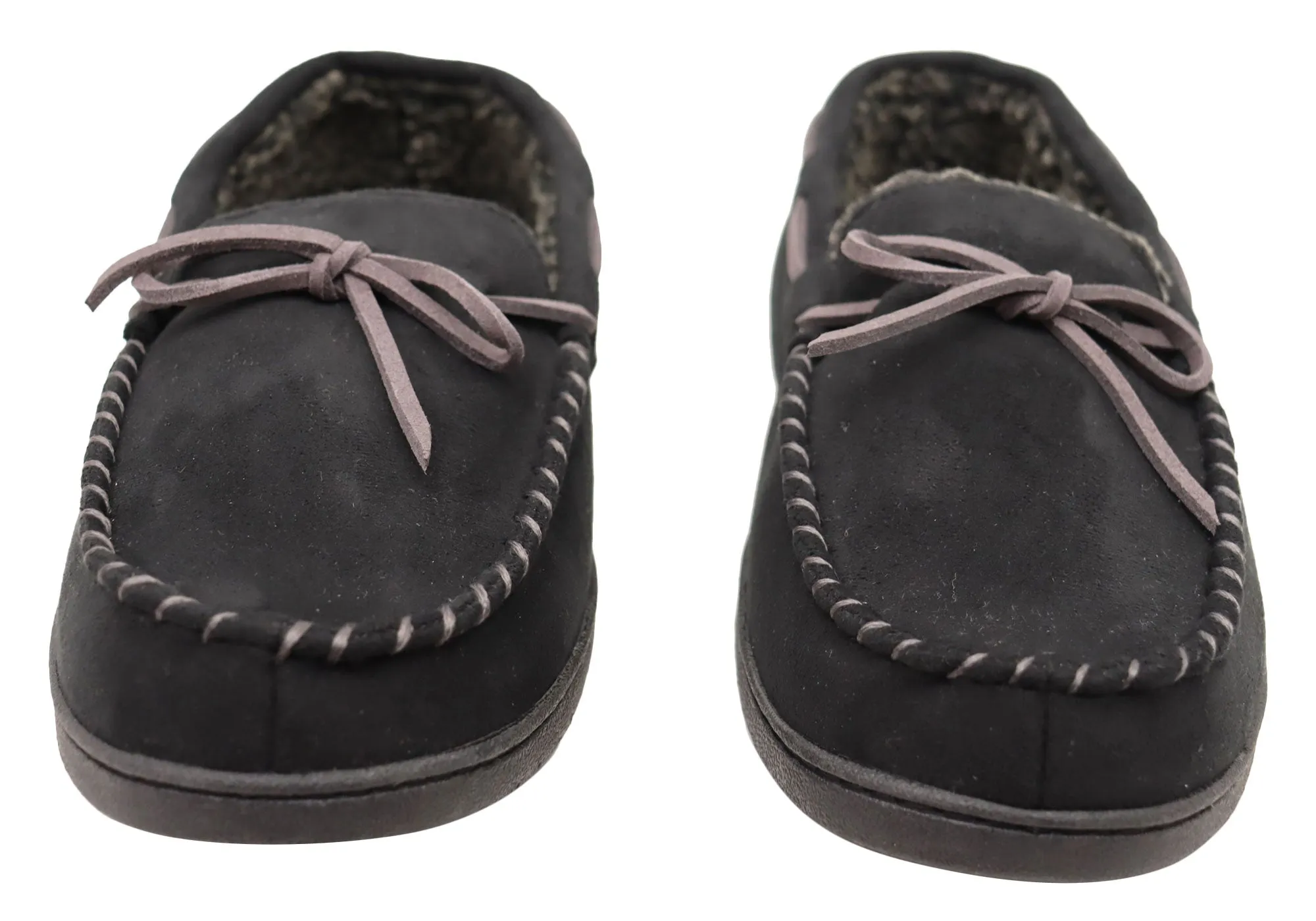 Dearfoams Mens Toby Microsuede Moccasin With Whipstitch & Tie Slippers