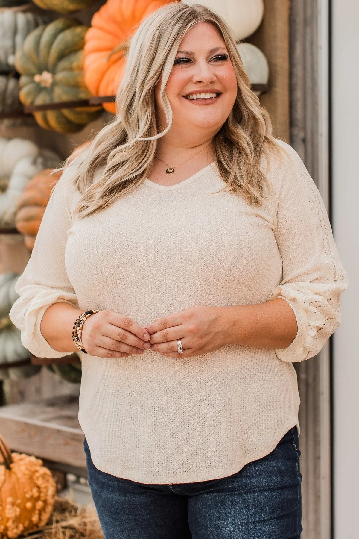 Charming Cream Knit Top Destined to Impress