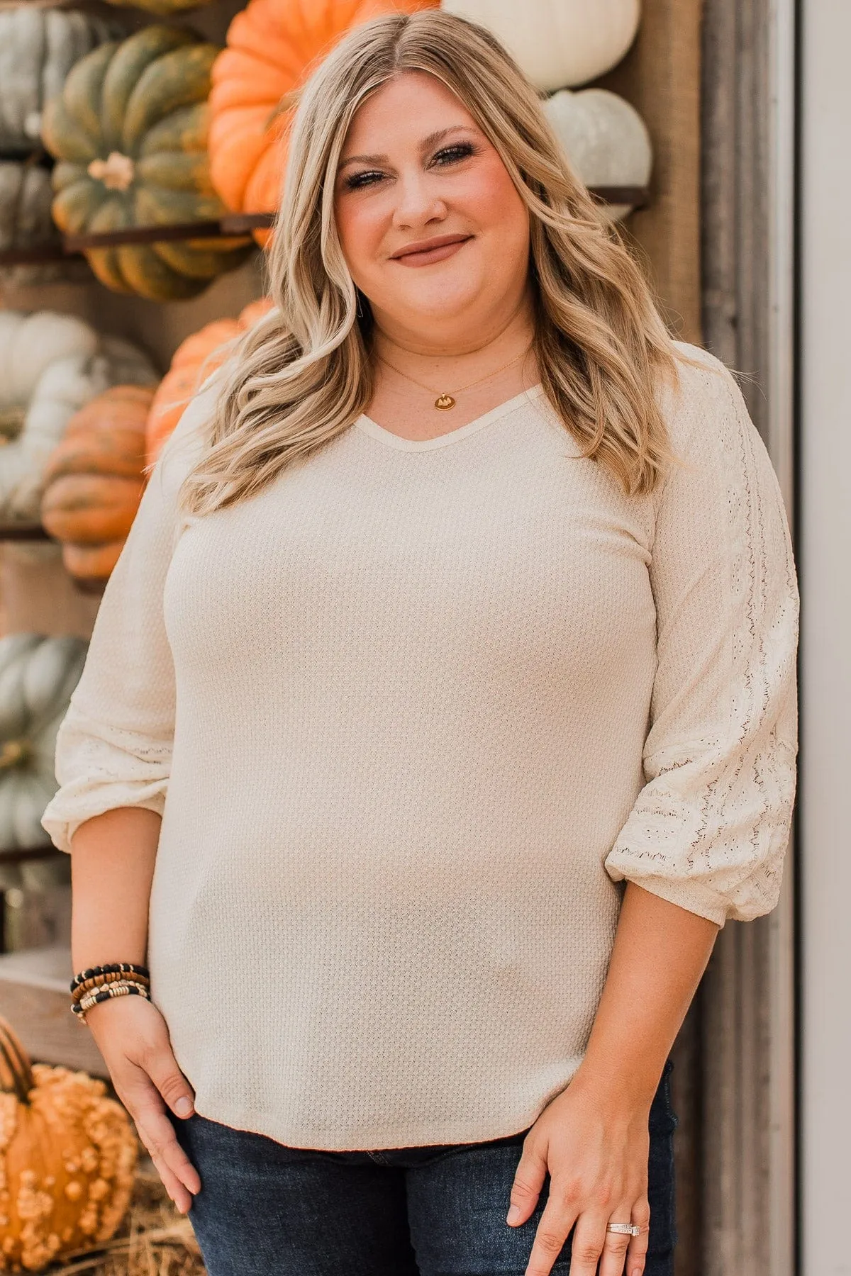 Charming Cream Knit Top Destined to Impress