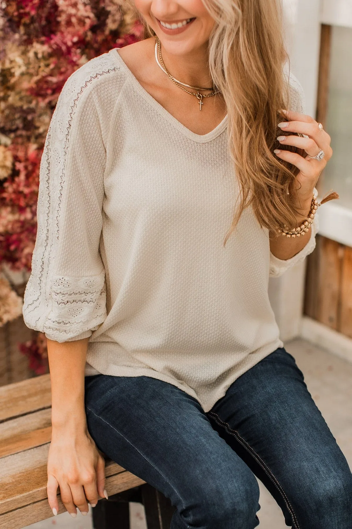 Charming Cream Knit Top Destined to Impress