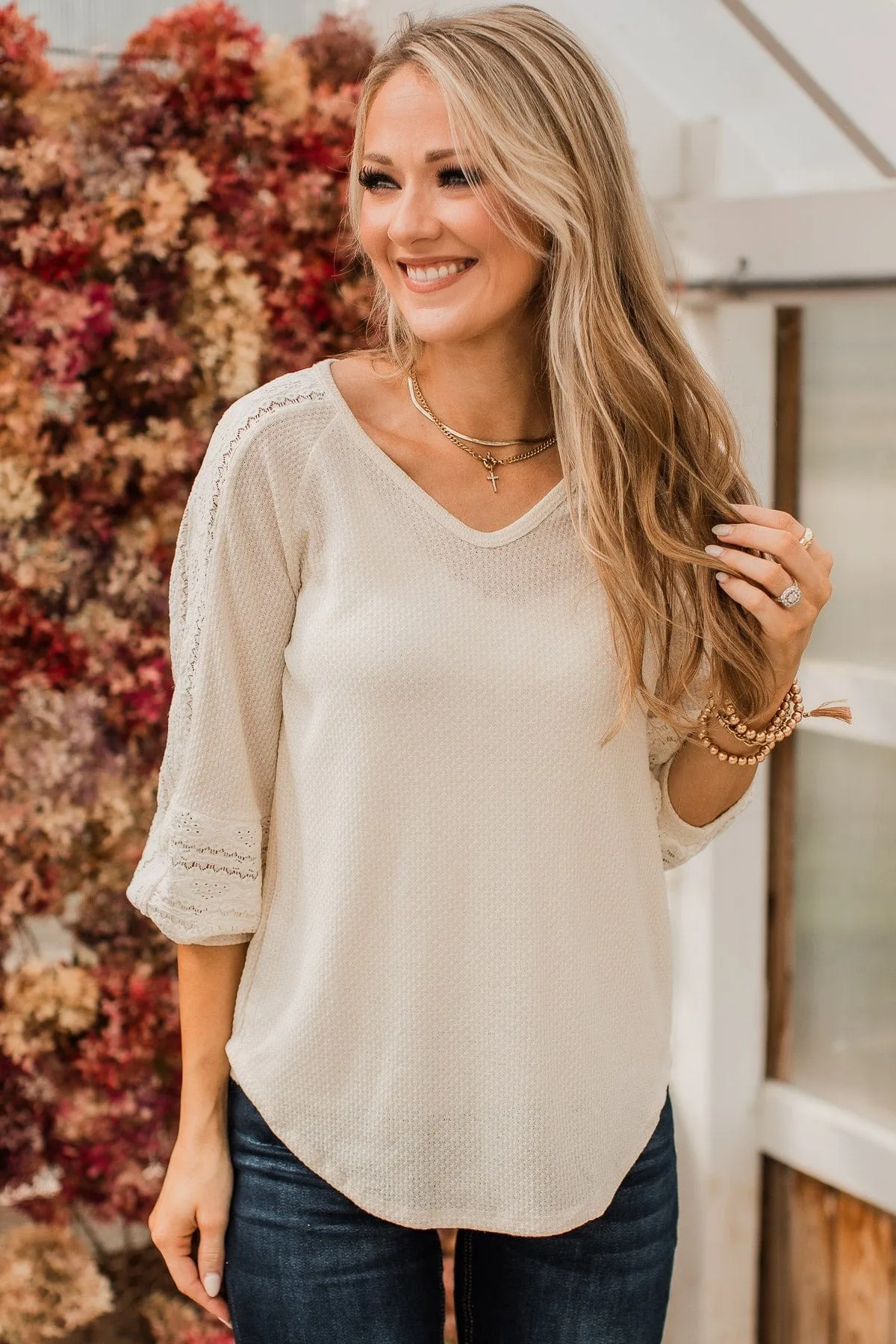 Charming Cream Knit Top Destined to Impress