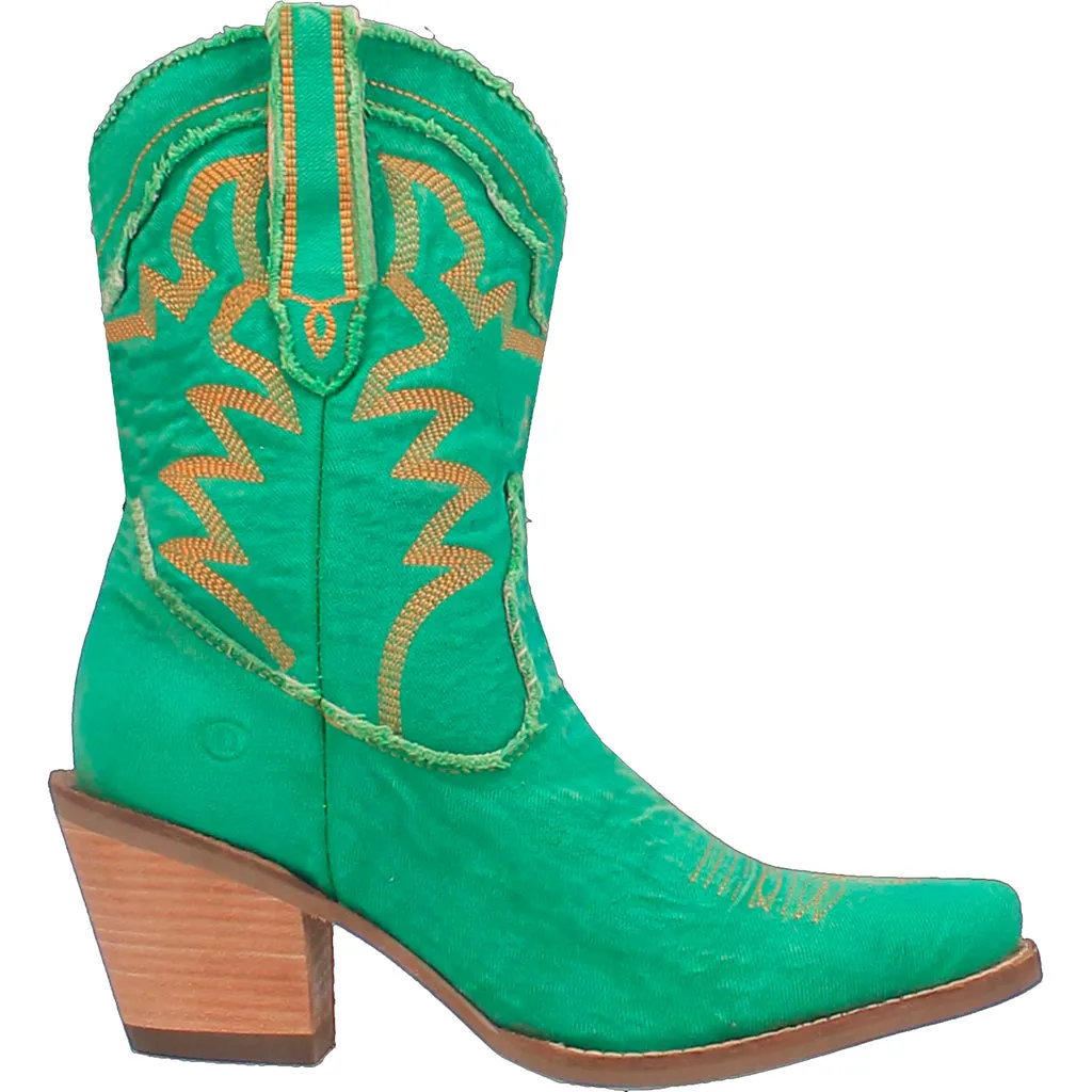 Dingo Women's Western Boot Green Denim Almond Toe Size 9 Dolly