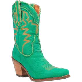 Dingo Women's Western Boot Green Denim Almond Toe Size 9 Dolly