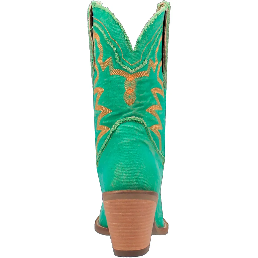 Dingo Women's Western Boot Green Denim Almond Toe Size 9 Dolly