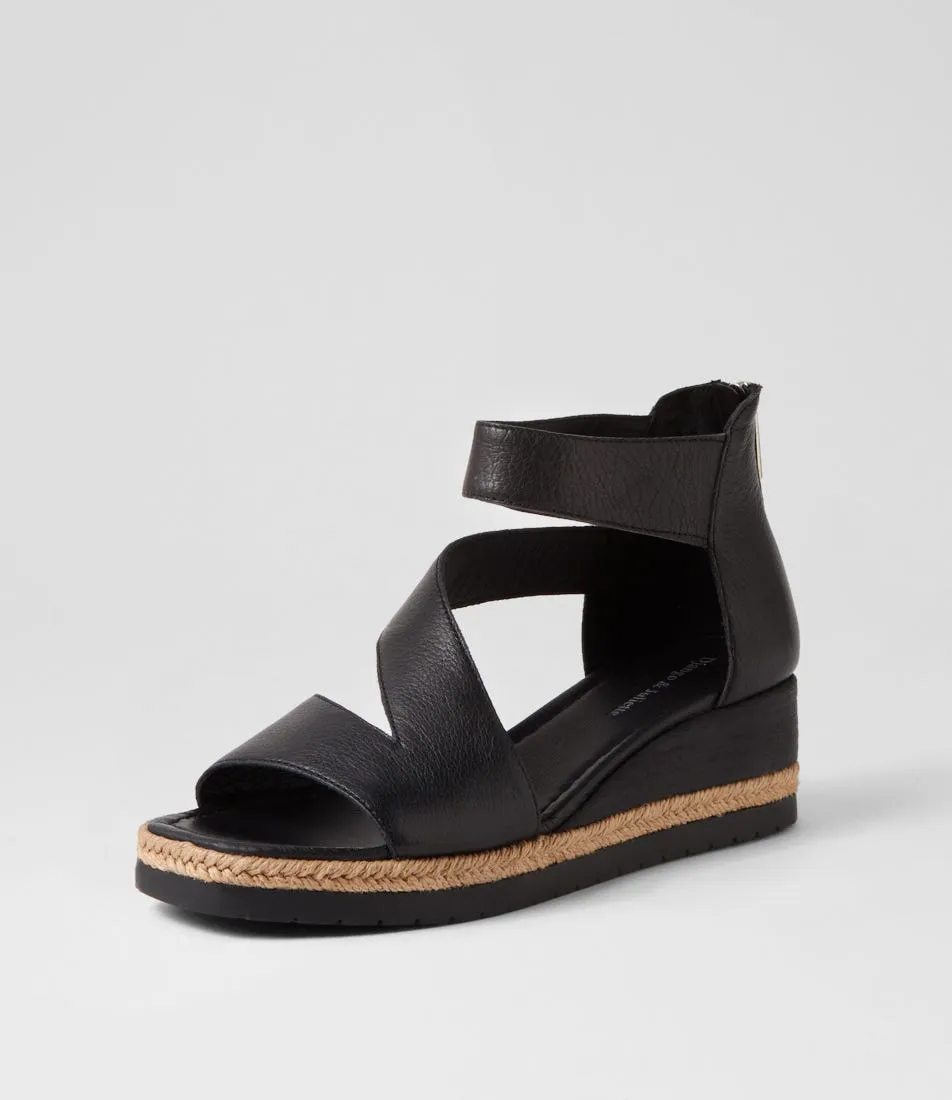 DJANGO & JULIETTE Ismet Black Leather Espadrilles