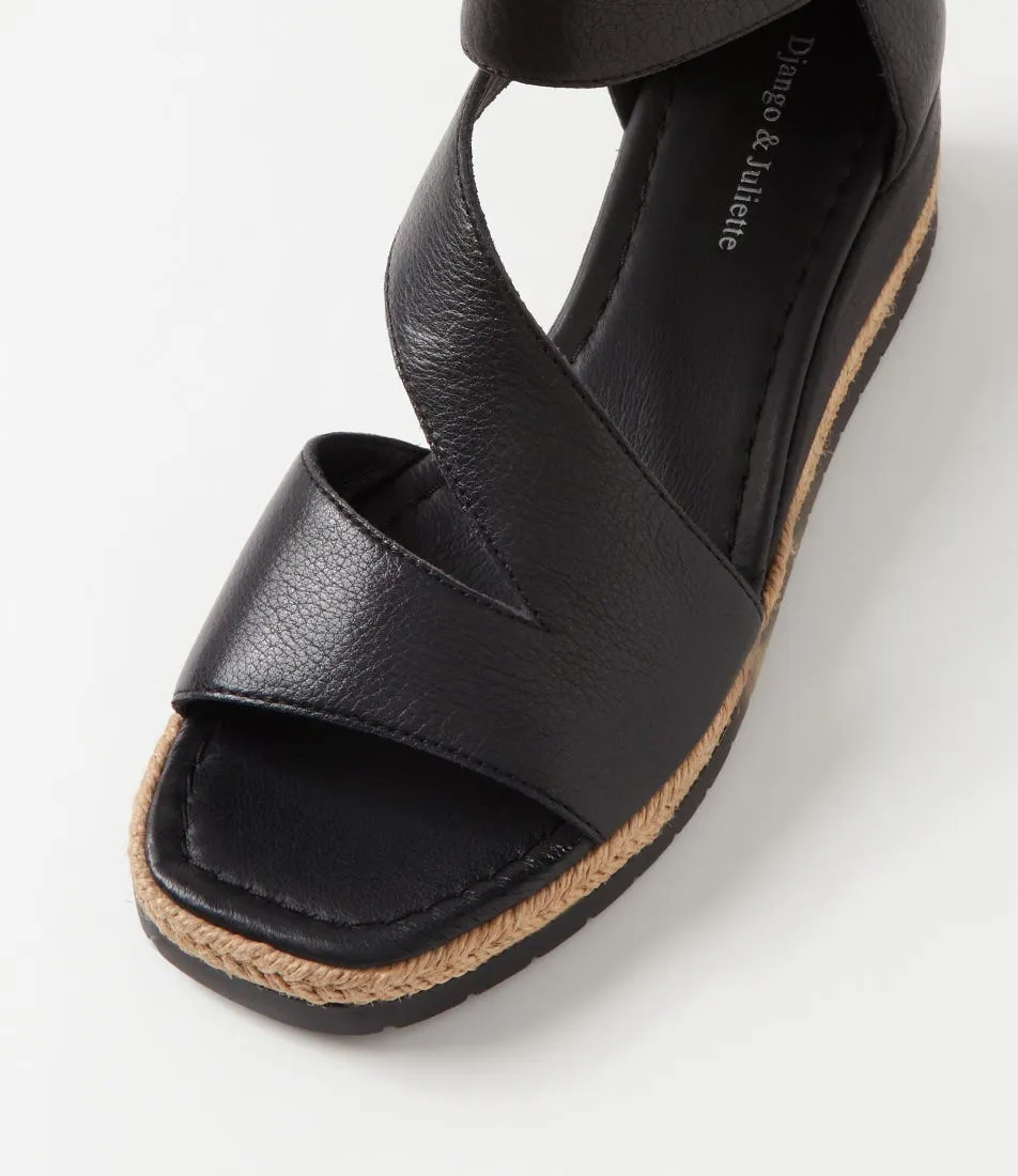 DJANGO & JULIETTE Ismet Black Leather Espadrilles