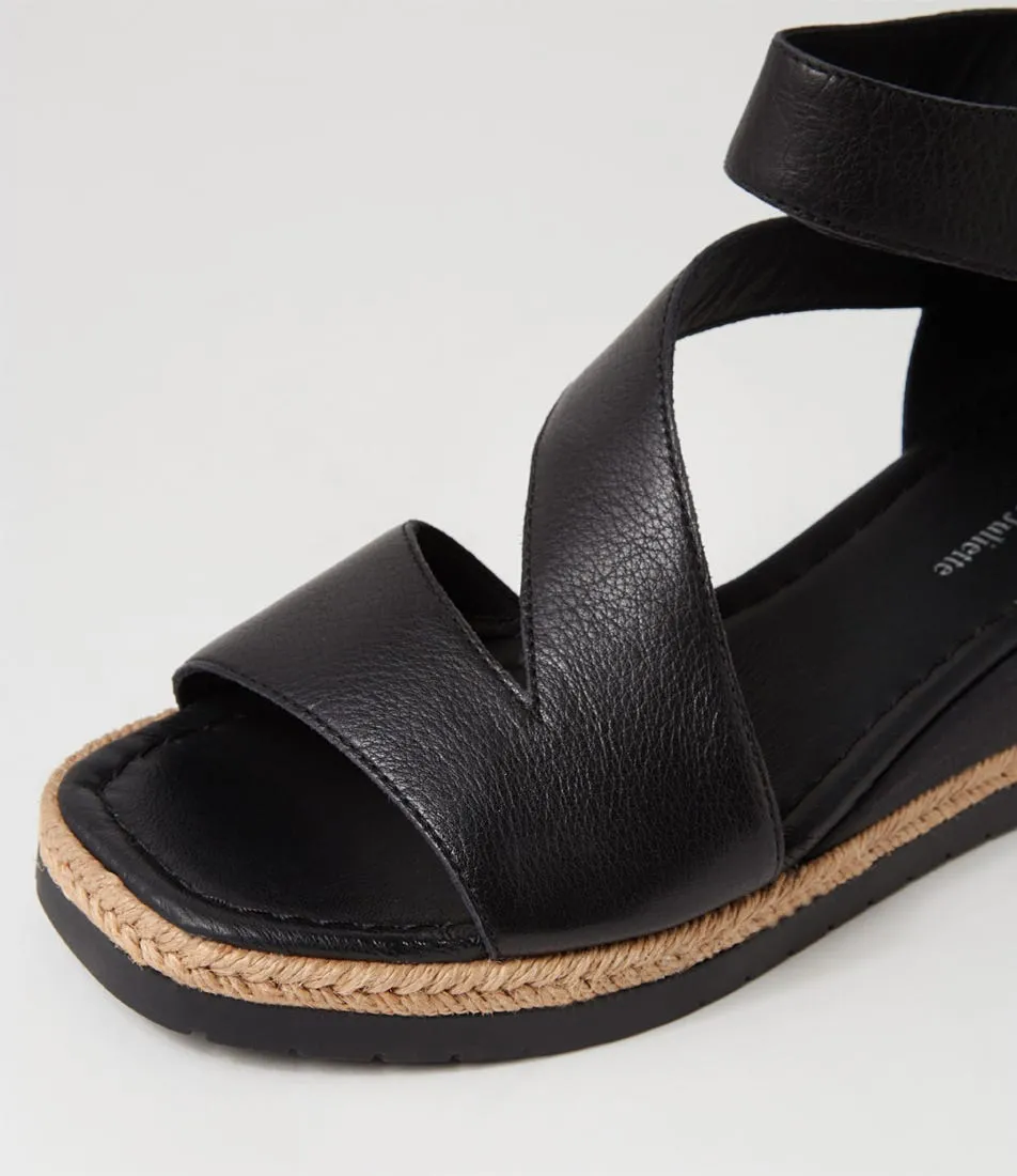 DJANGO & JULIETTE Ismet Black Leather Espadrilles