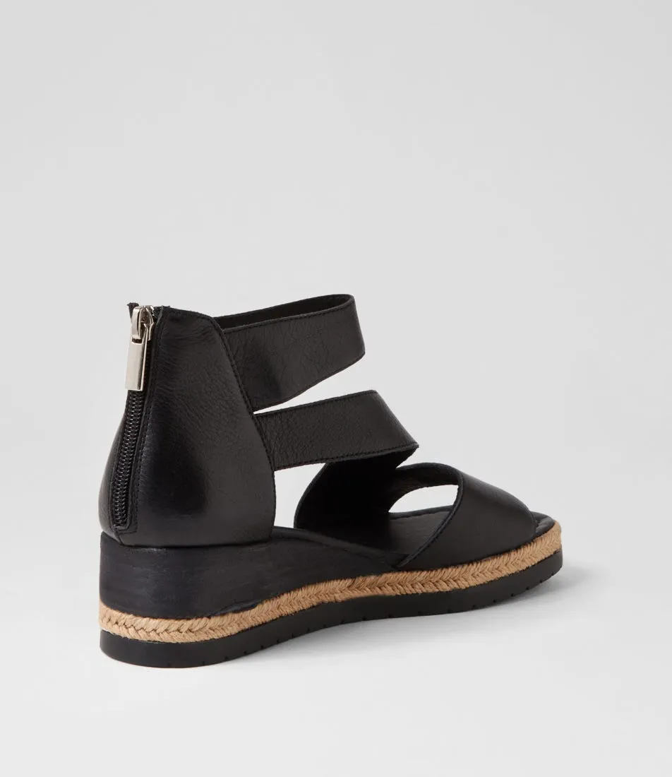 DJANGO & JULIETTE Ismet Black Leather Espadrilles