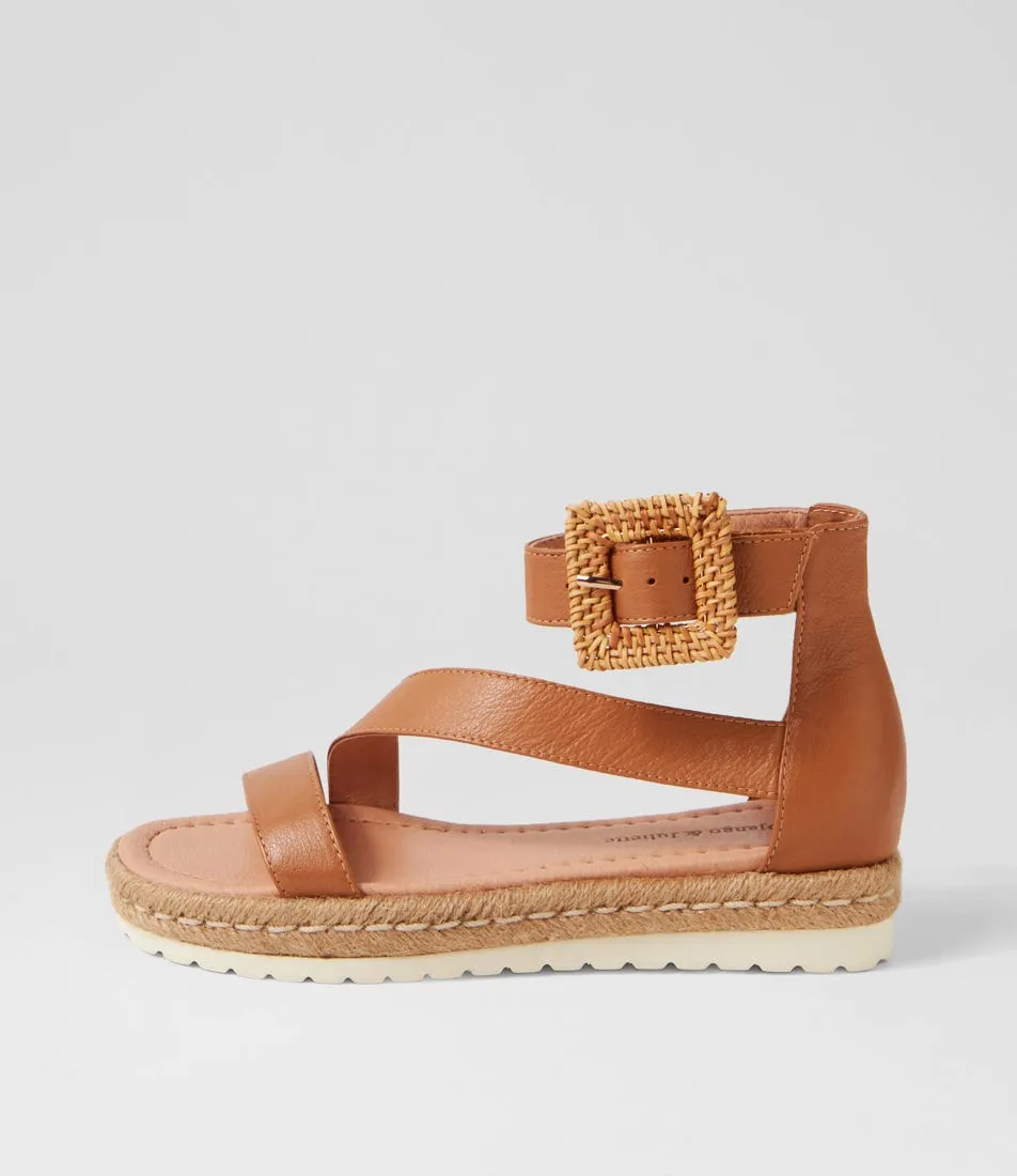 DJANGO & JULIETTE Sisel Dark Tan Natural Leather Buckle Espadrilles