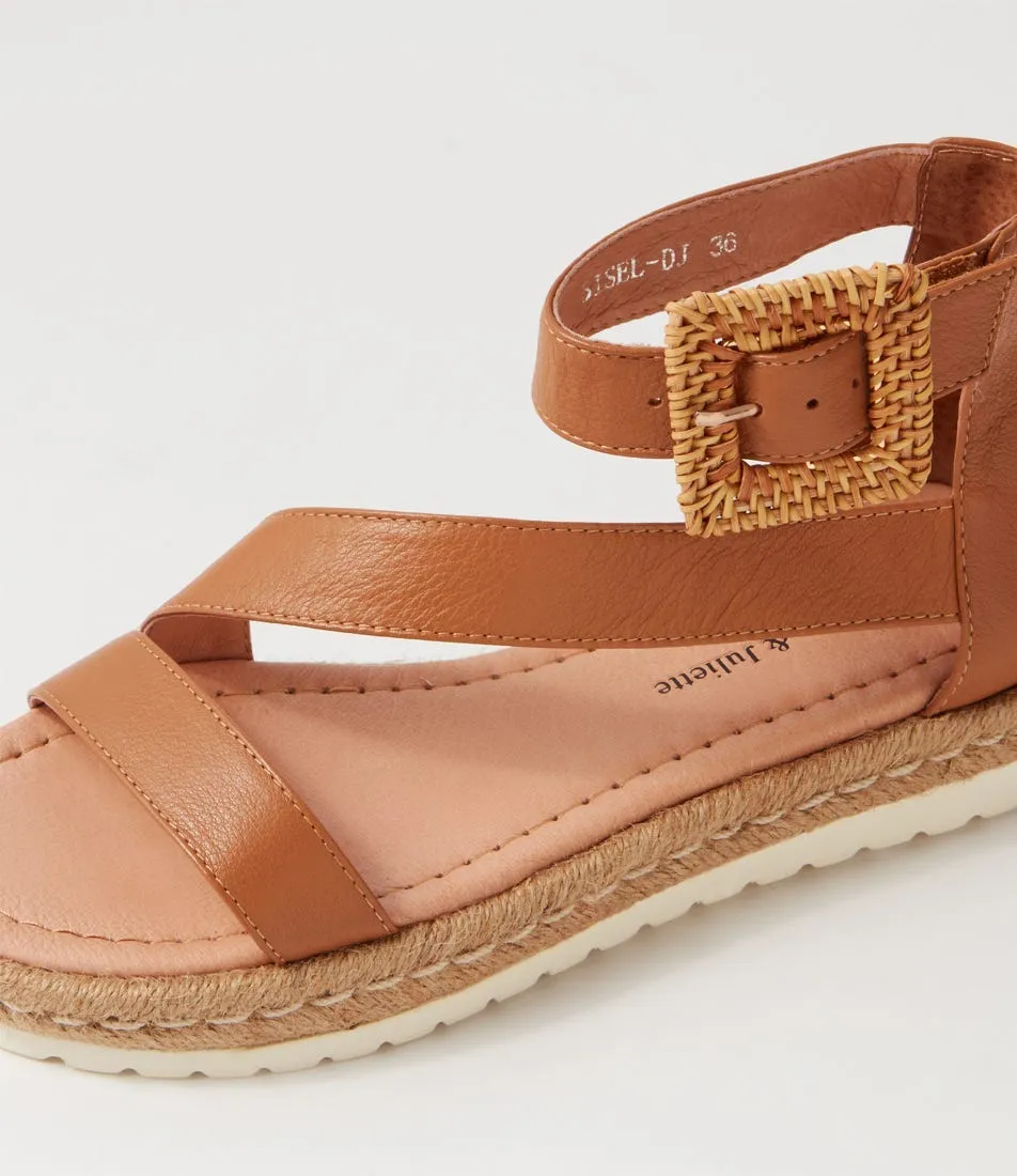 DJANGO & JULIETTE Sisel Dark Tan Natural Leather Buckle Espadrilles