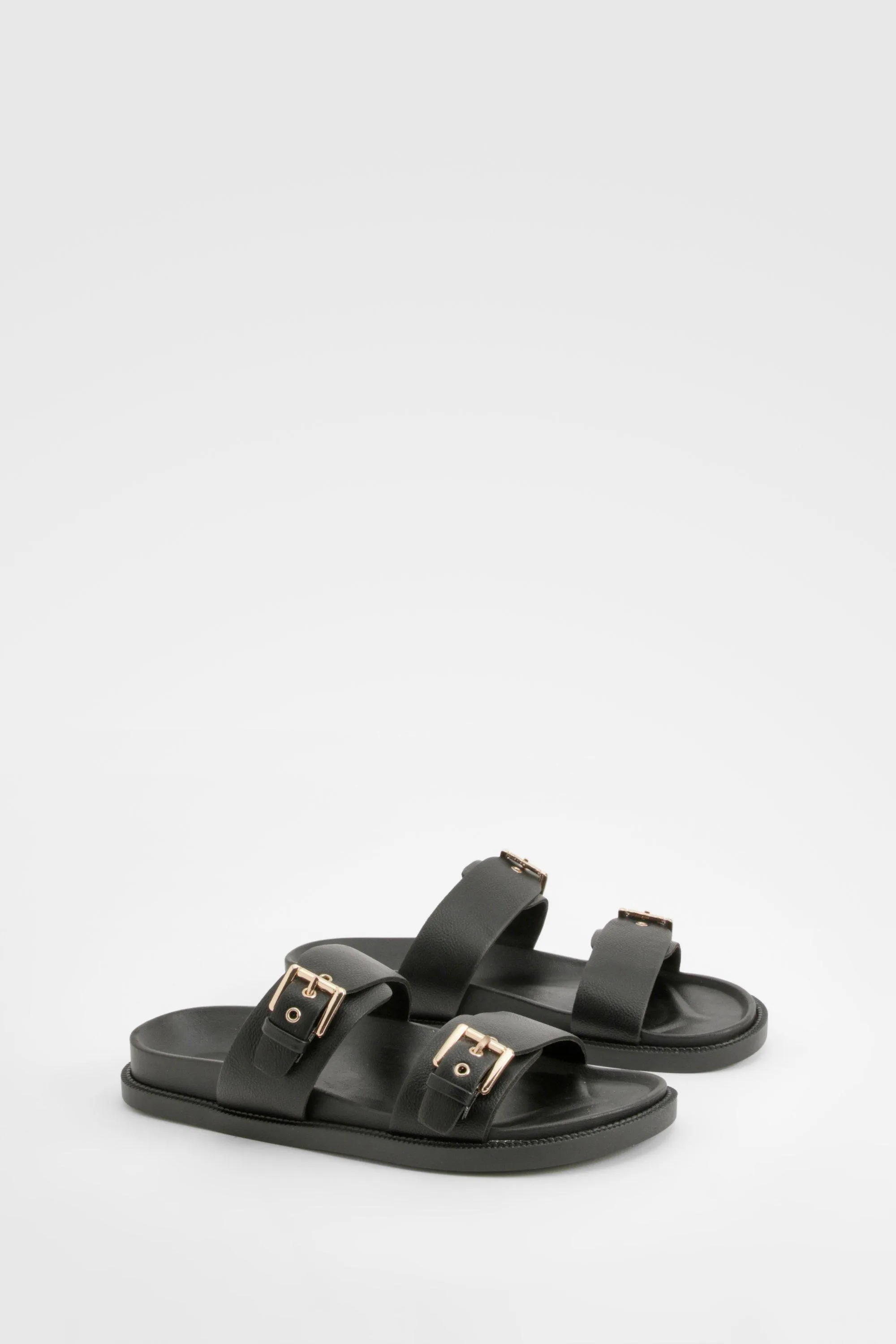 Double Strap Footbed Buckle Slides