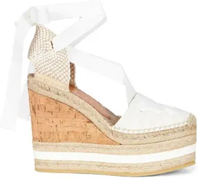 ETRO ankle tie-fastening wedge espadrilles White