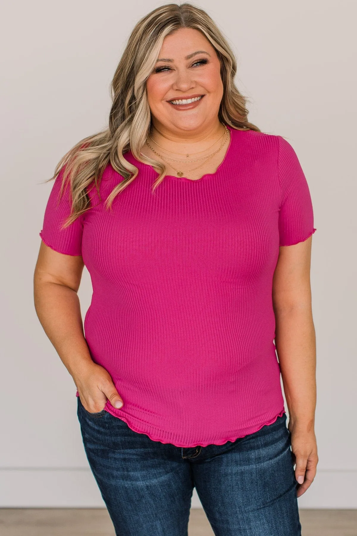 Fuchsia Ribbed Knit Top - Everything And More