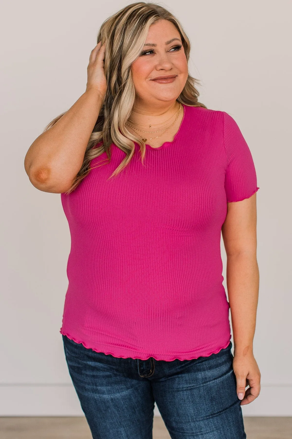 Fuchsia Ribbed Knit Top - Everything And More