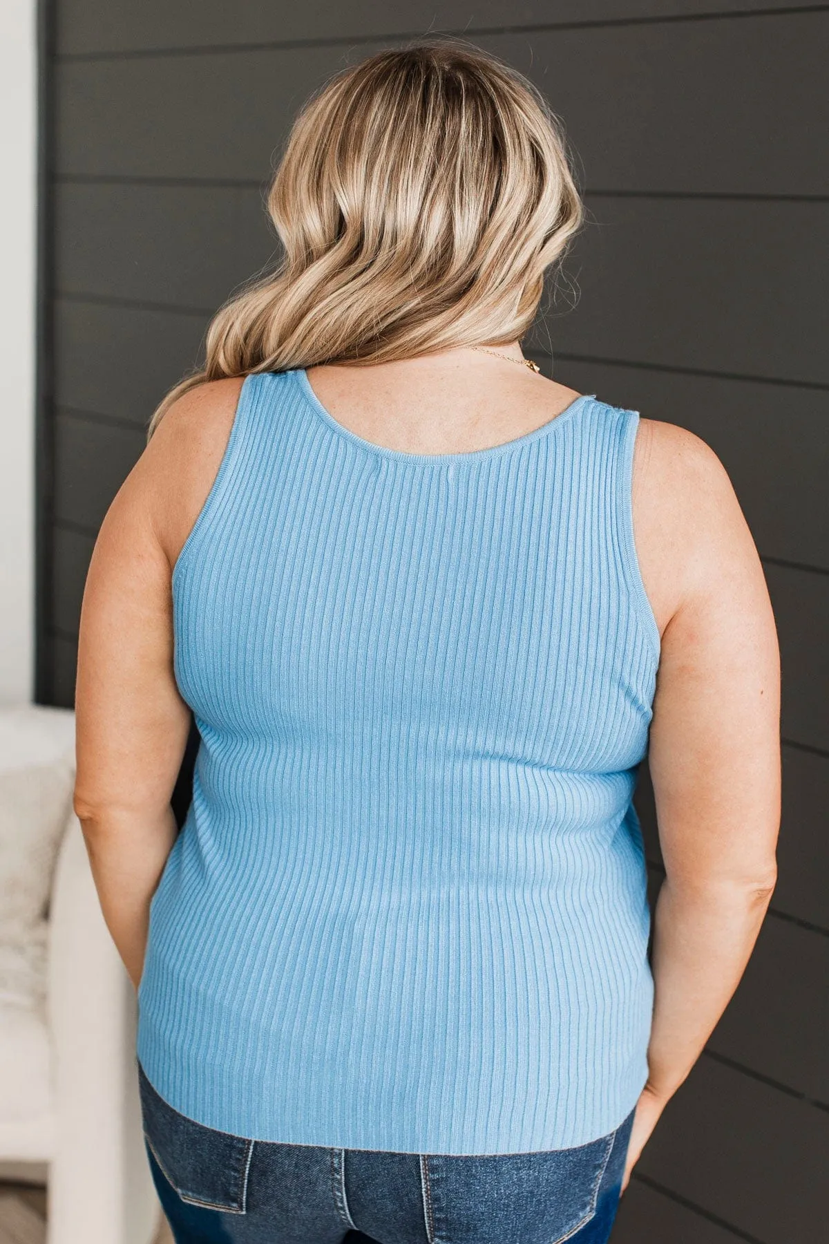 Feeling The Moment Knit Tank Top in Sky Blue