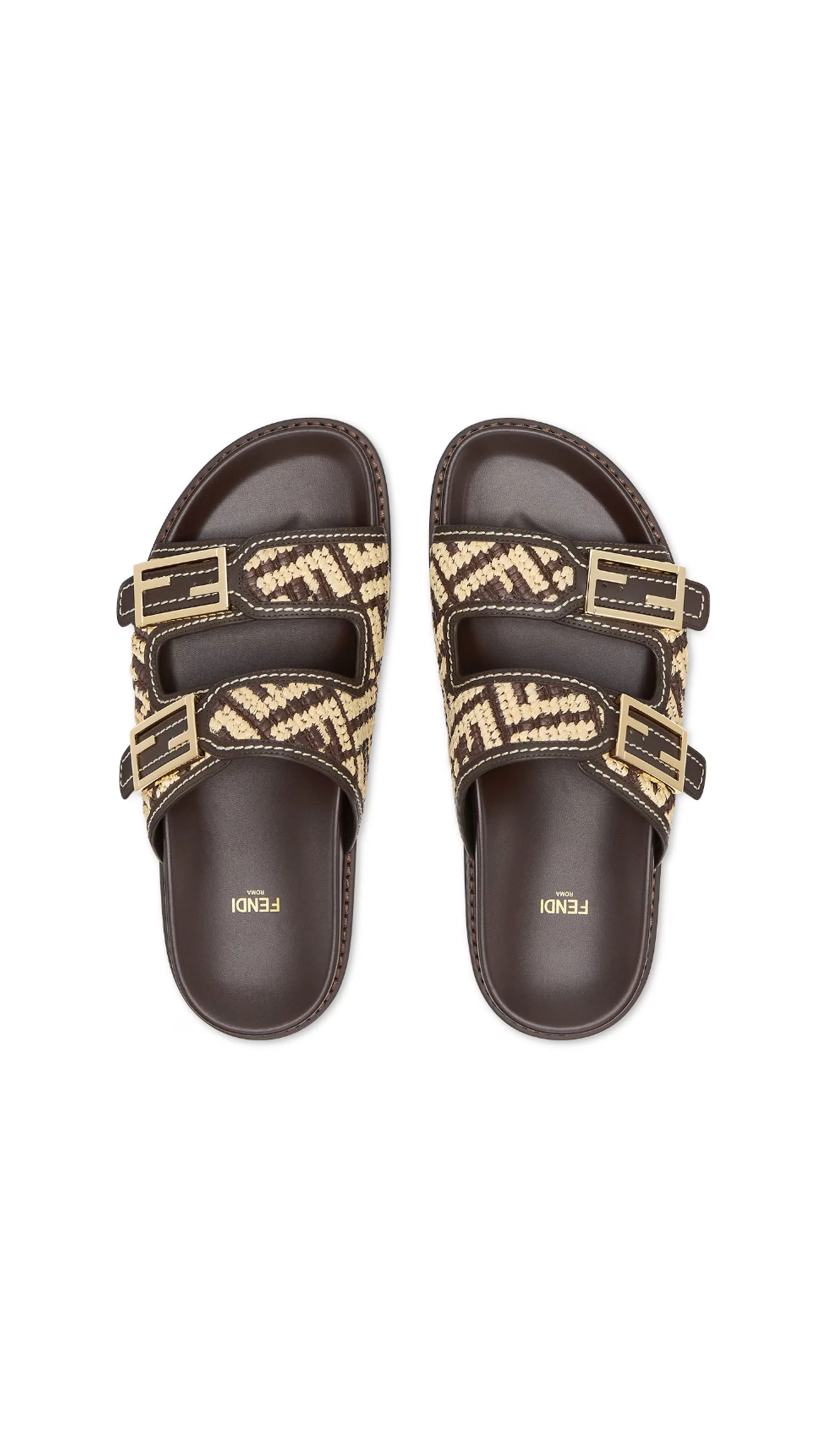 Fendi Feel Cotton Fiber Slides Brown