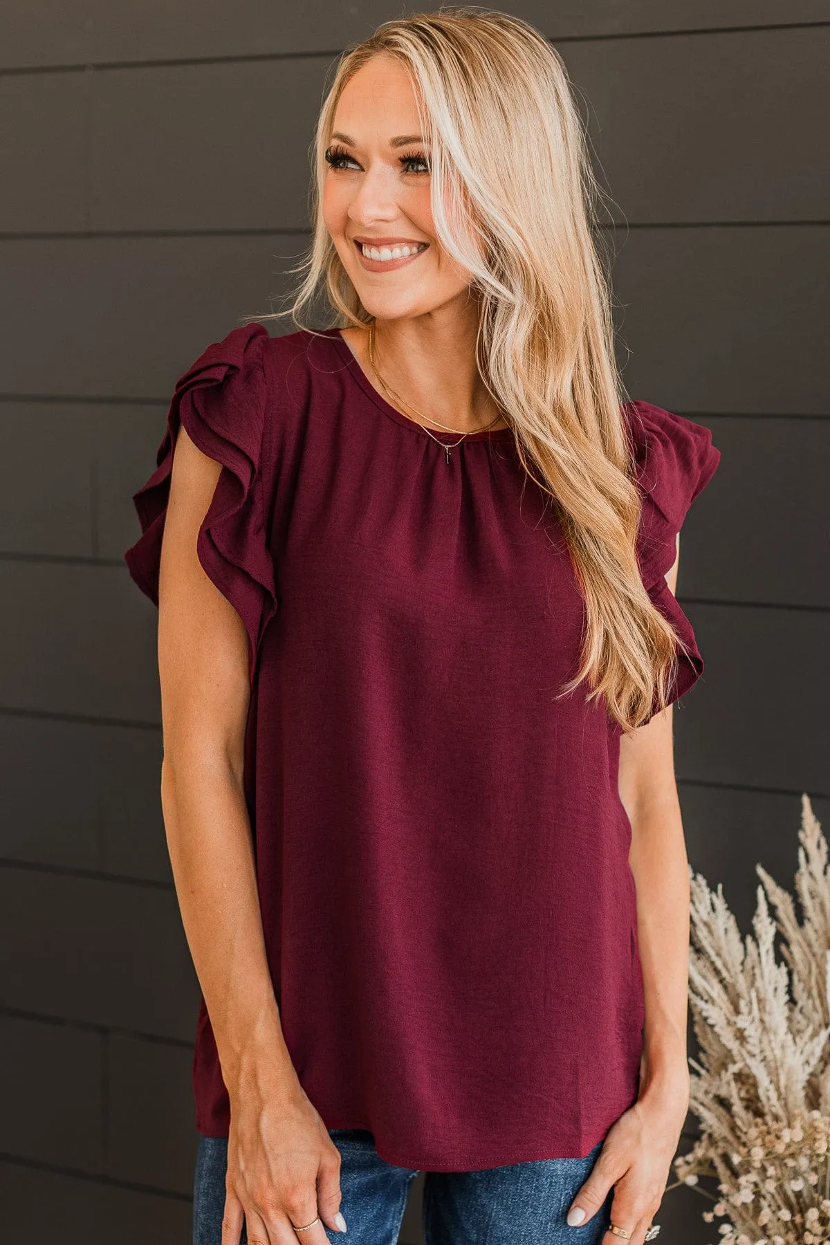 Women's Wine Colored Knit Top - Flattering Design