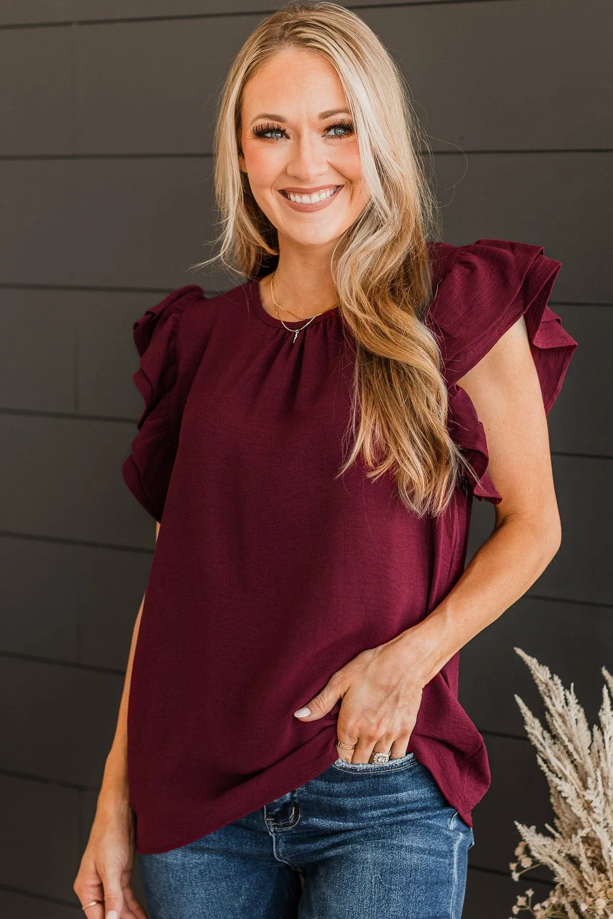 Women's Wine Colored Knit Top - Flattering Design