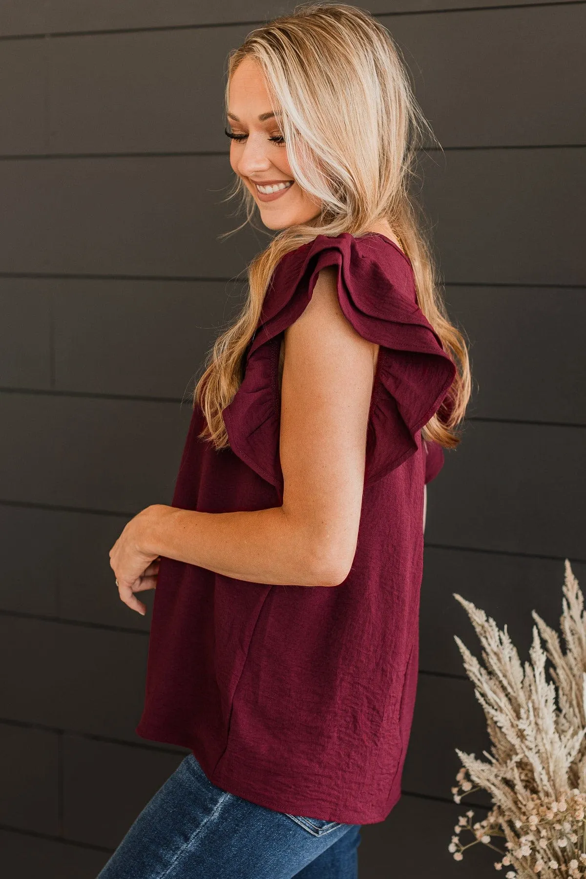 Women's Wine Colored Knit Top - Flattering Design