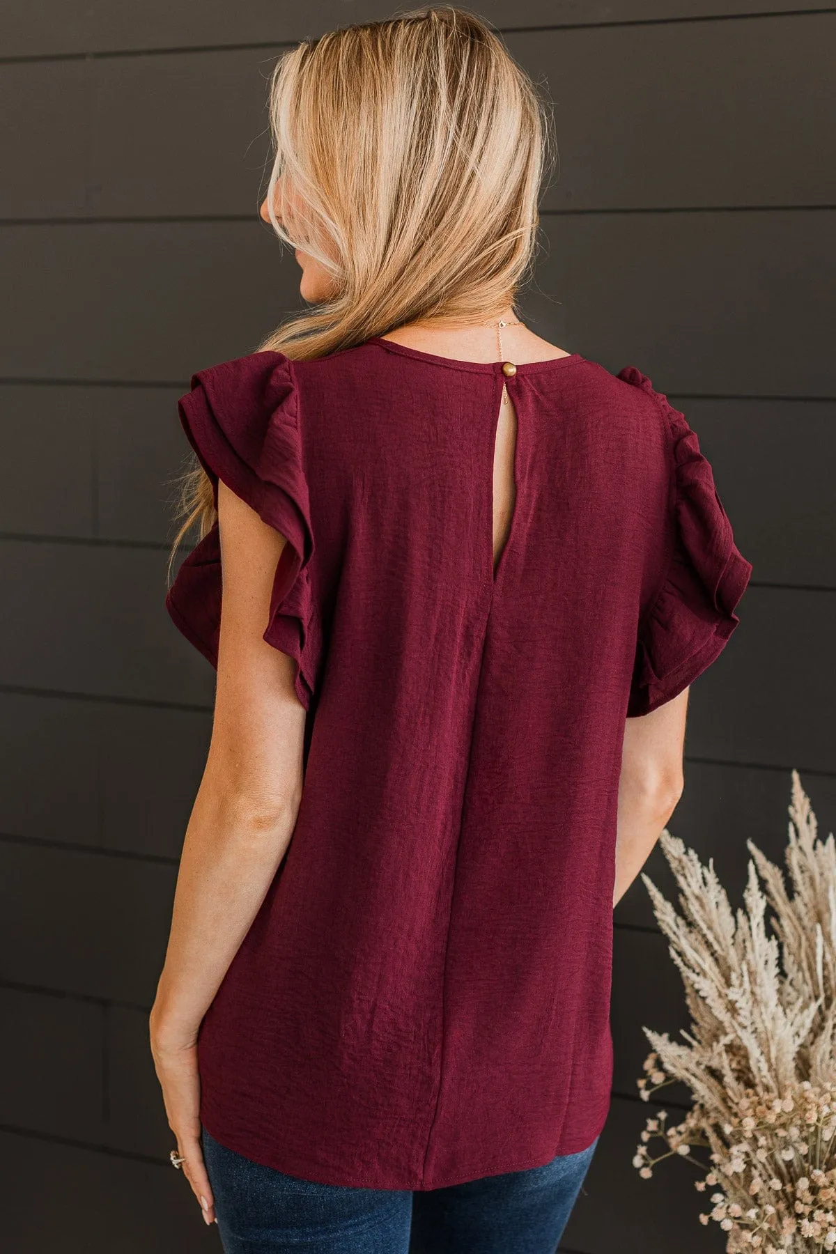 Women's Wine Colored Knit Top - Flattering Design