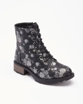 Floral Lace-Up Boots