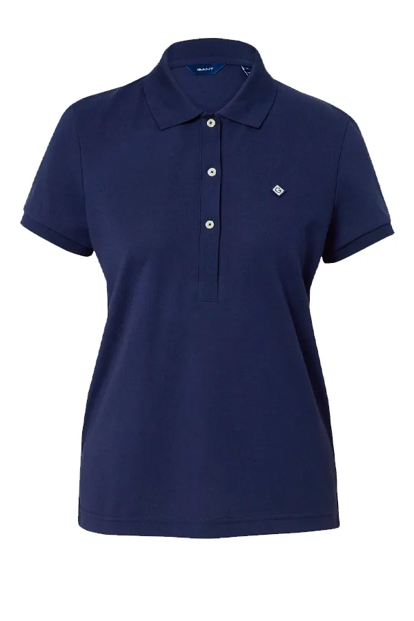 GANT Women Shield Logo Polo Navy - Ladies Navy Blue Polo Shirt with Shield Logo