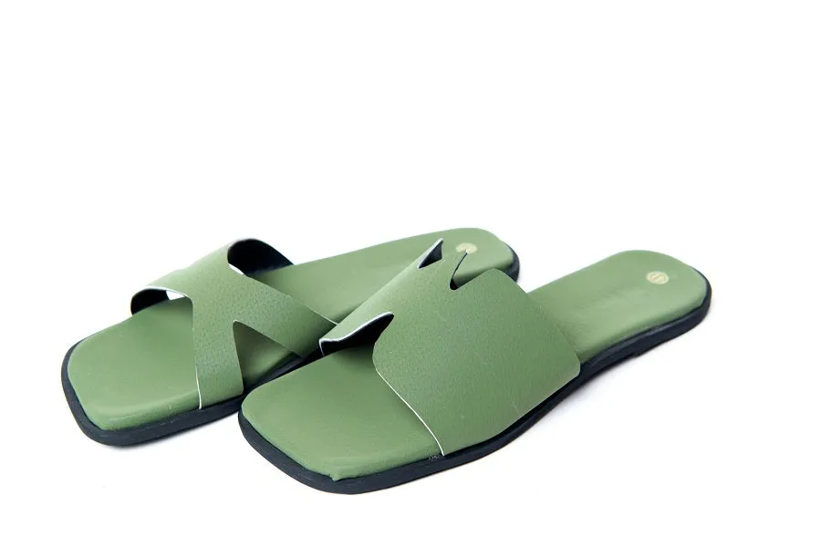 Green Leather Sandal: Maxine Olive Green.